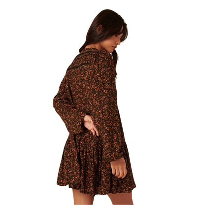 Black-Orange - Back - Nobody´s Child Womens-Ladies Marley Ditsy Print Tiered Mini Dress
