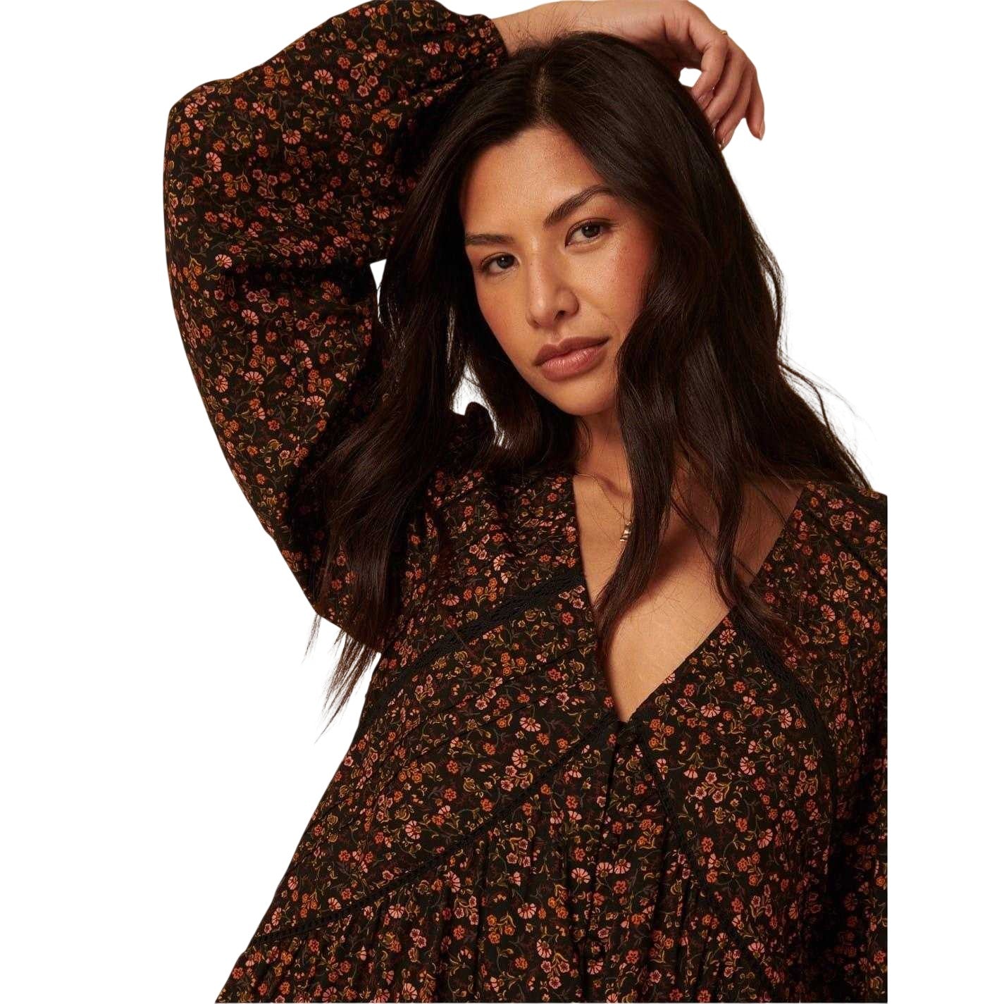 Black-Orange - Side - Nobody´s Child Womens-Ladies Marley Ditsy Print Tiered Mini Dress