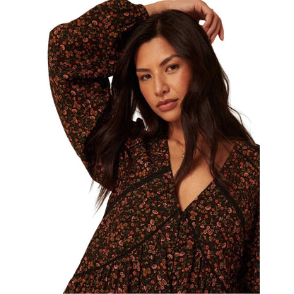Black-Orange - Side - Nobody´s Child Womens-Ladies Marley Ditsy Print Tiered Mini Dress