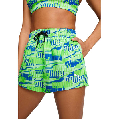 Green - Side - Puma Womens-Ladies Woven Repeat Logo Swim Shorts