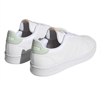 White - Back - Adidas Womens-Ladies Advantage Logo Lace Up Flat Trainers