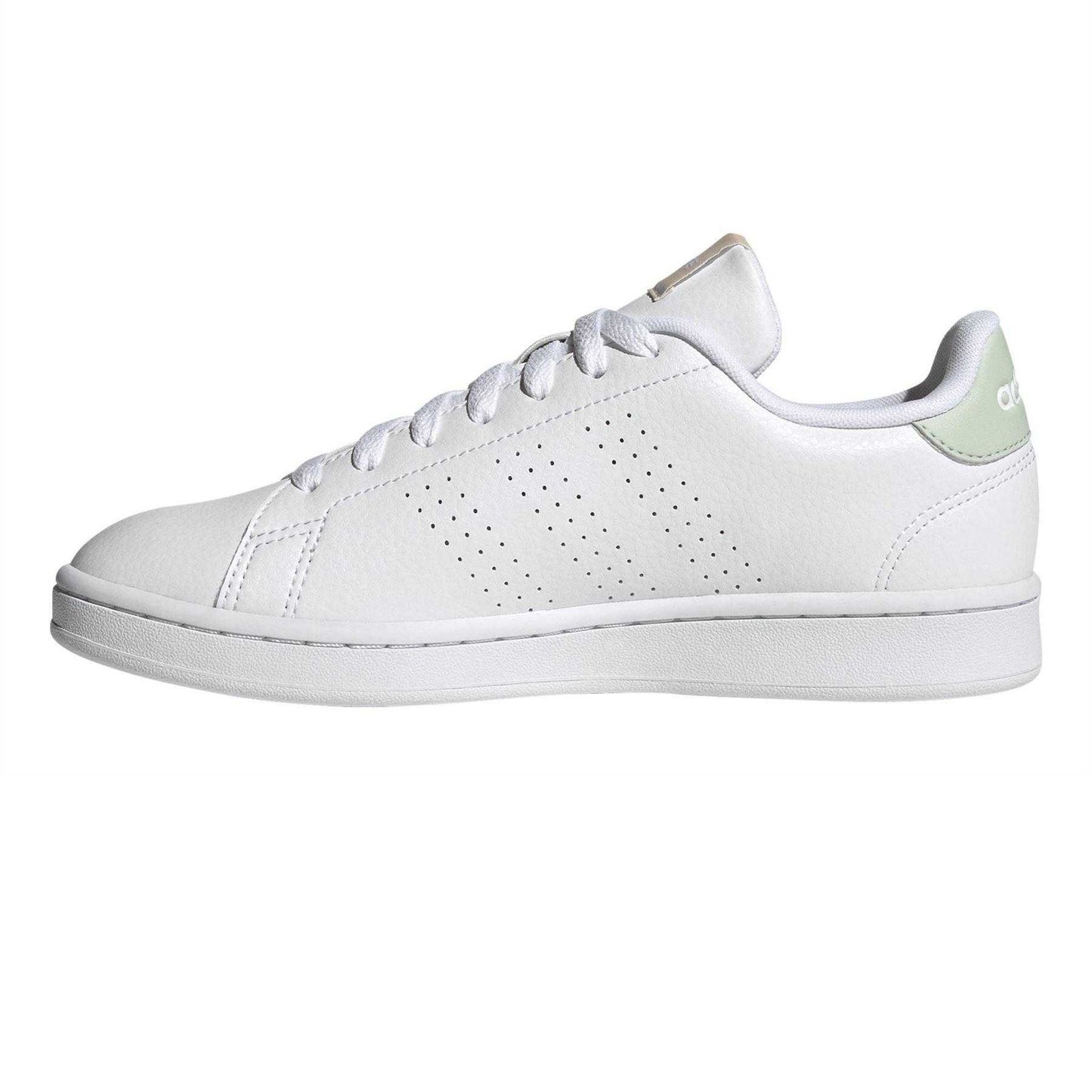 White - Side - Adidas Womens-Ladies Advantage Logo Lace Up Flat Trainers