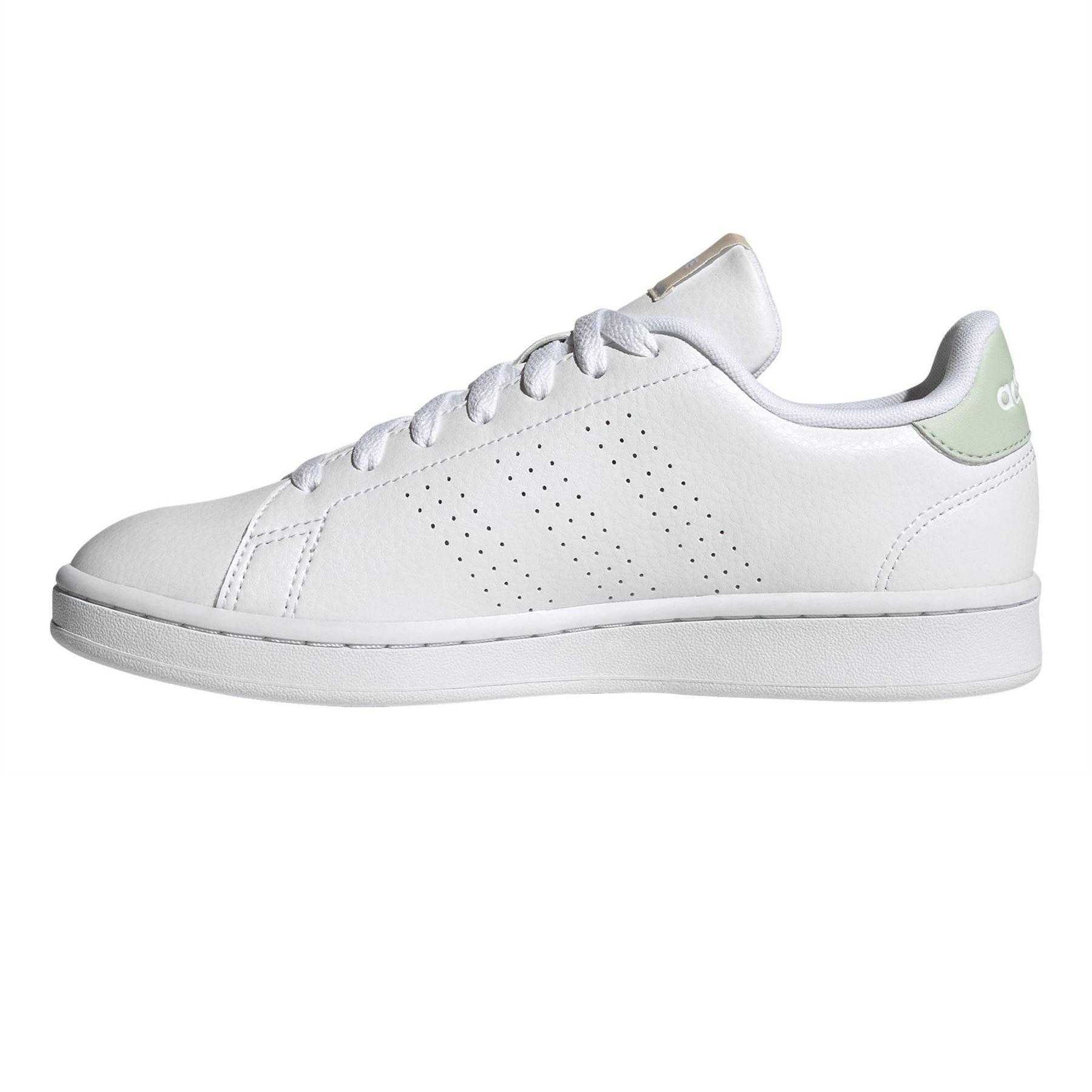White - Side - Adidas Womens-Ladies Advantage Logo Lace Up Flat Trainers