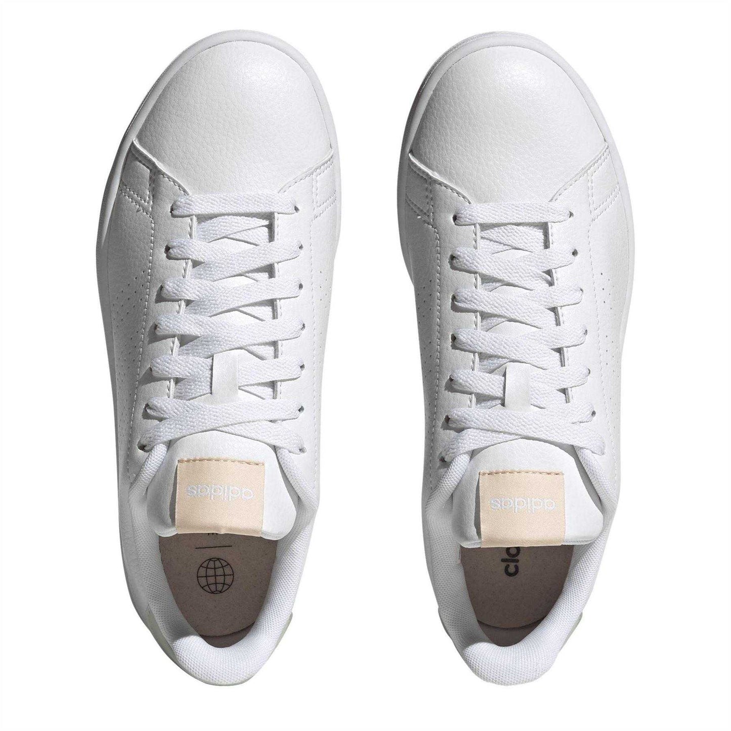 White - Lifestyle - Adidas Womens-Ladies Advantage Logo Lace Up Flat Trainers