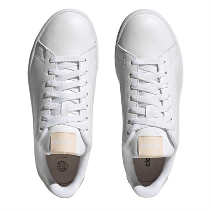 White - Lifestyle - Adidas Womens-Ladies Advantage Logo Lace Up Flat Trainers