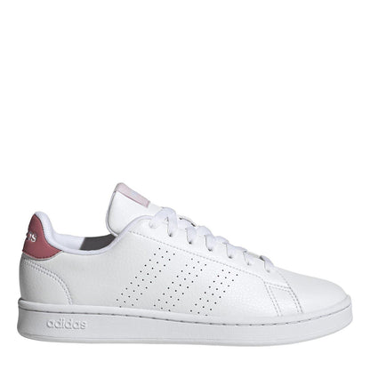 Cloud White-Pink - Front - Adidas Womens-Ladies Advantage Logo Lace Up Flat Trainers