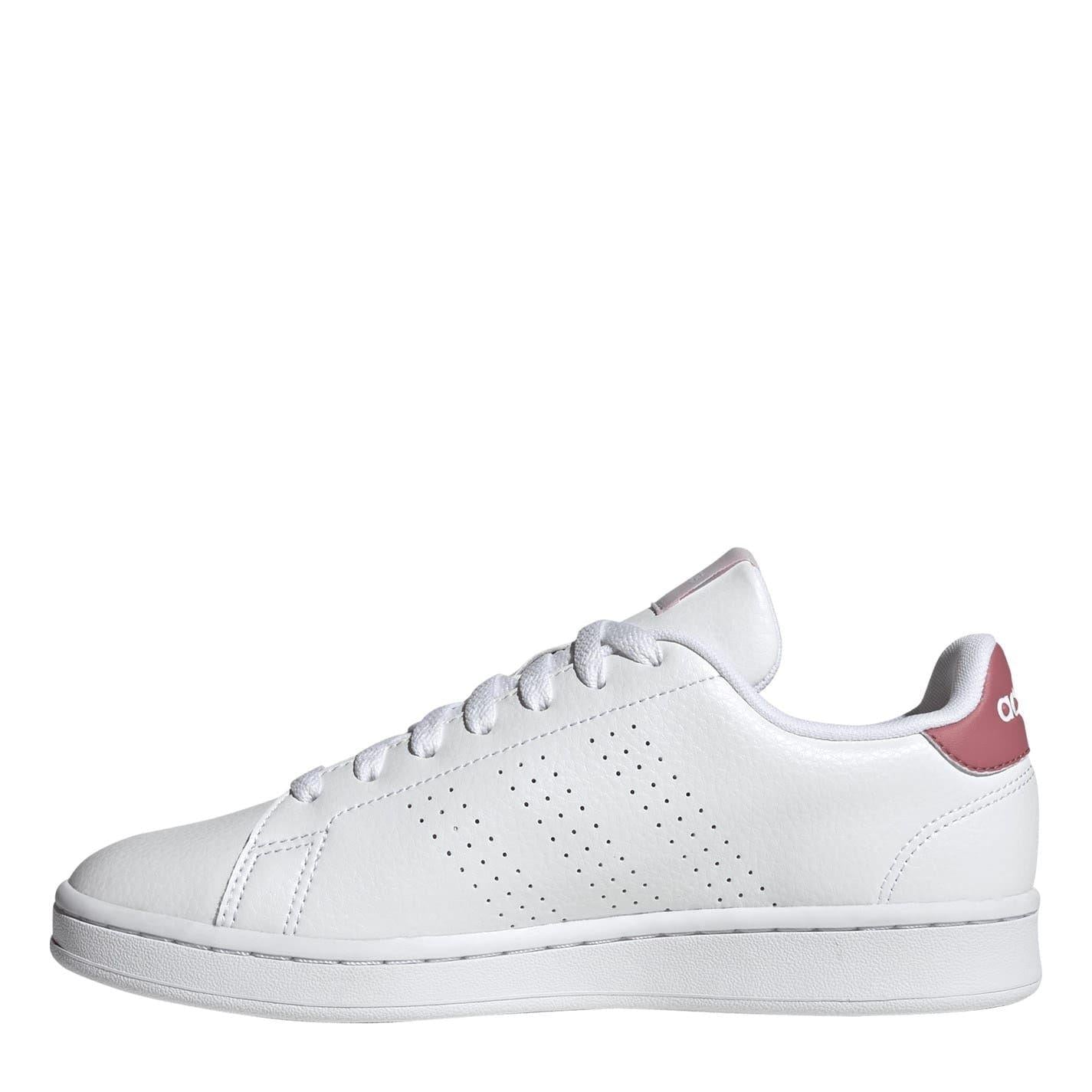 Cloud White-Pink - Back - Adidas Womens-Ladies Advantage Logo Lace Up Flat Trainers