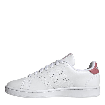 Cloud White-Pink - Back - Adidas Womens-Ladies Advantage Logo Lace Up Flat Trainers
