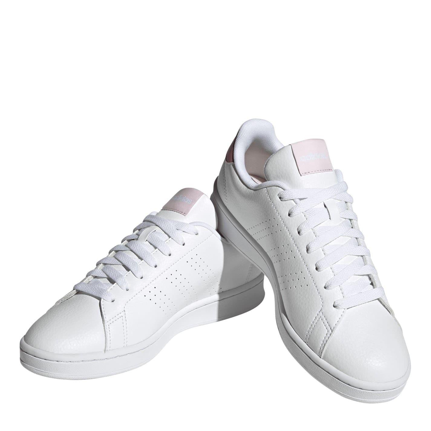 Cloud White-Pink - Side - Adidas Womens-Ladies Advantage Logo Lace Up Flat Trainers