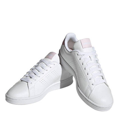 Cloud White-Pink - Side - Adidas Womens-Ladies Advantage Logo Lace Up Flat Trainers