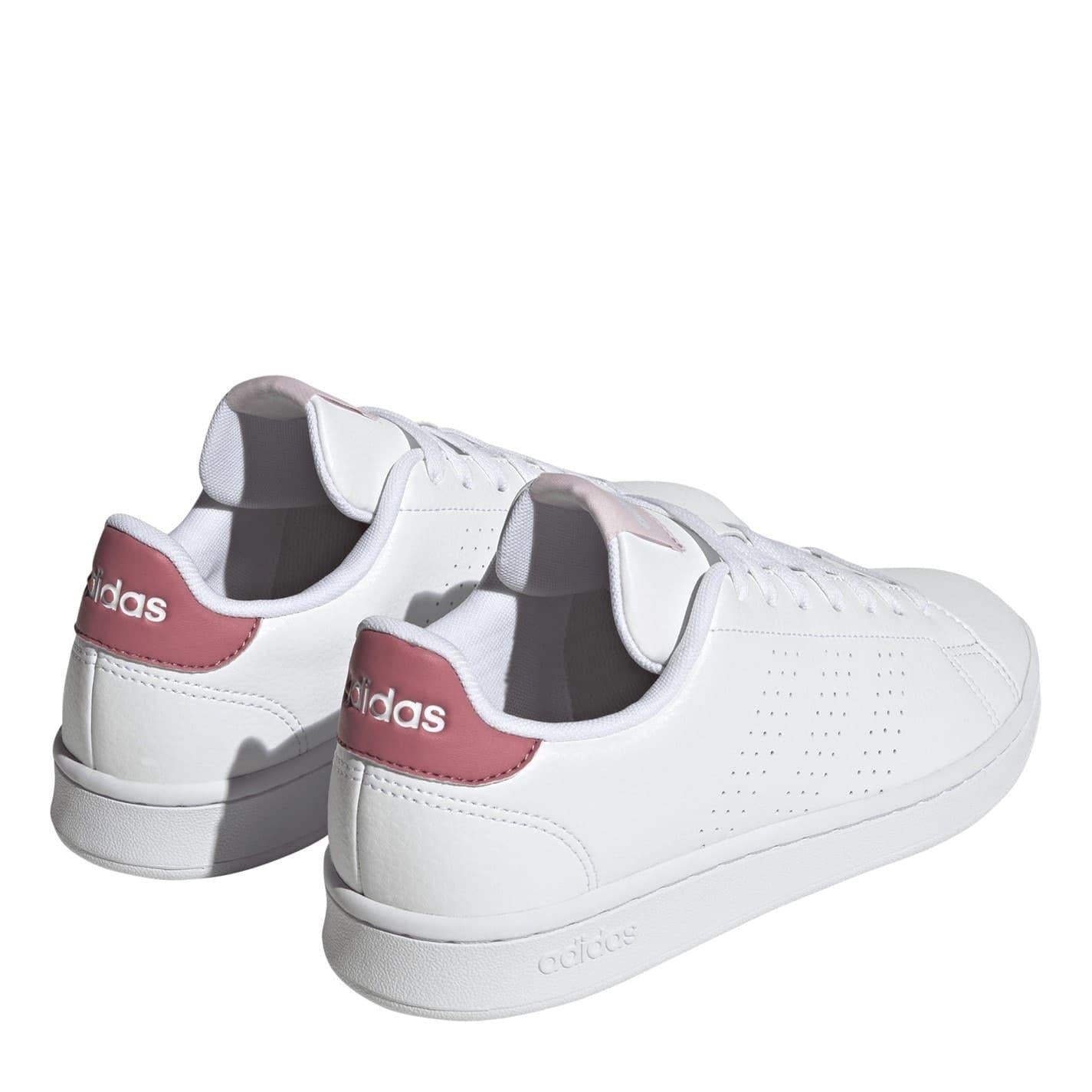 Cloud White-Pink - Lifestyle - Adidas Womens-Ladies Advantage Logo Lace Up Flat Trainers