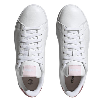 Cloud White-Pink - Pack Shot - Adidas Womens-Ladies Advantage Logo Lace Up Flat Trainers