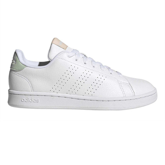 White - Front - Adidas Womens-Ladies Advantage Logo Lace Up Flat Trainers