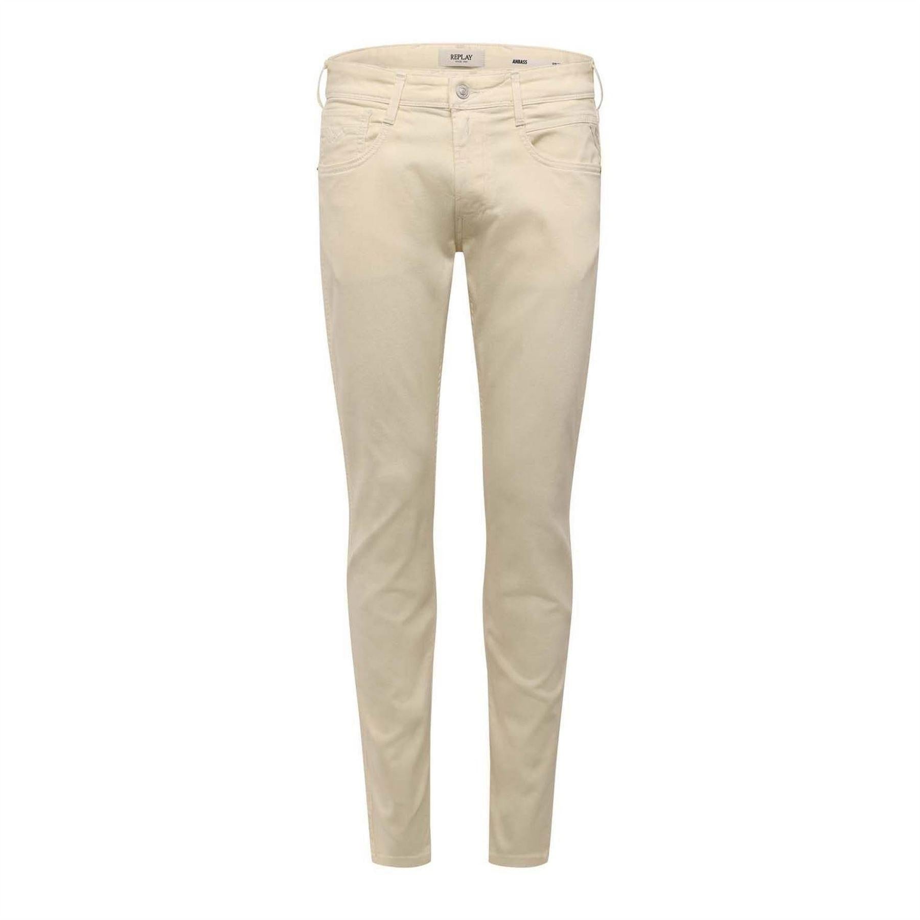 White - Front - Replay Mens Cotton Blend Slim Jeans