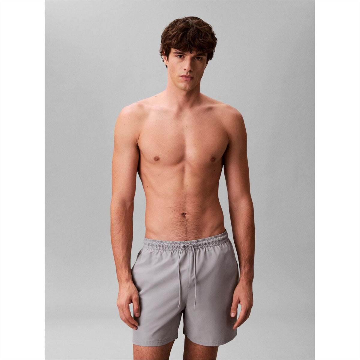 Misty Grey - Side - Calvin Klein Mens Logo Swim Shorts