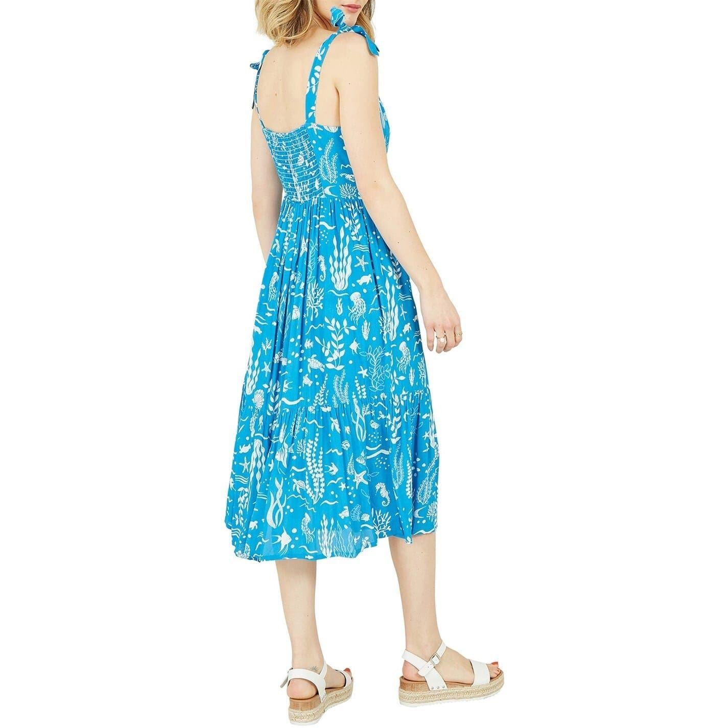 Blue - Back - Yumi Womens-Ladies Sealife Scoop Neck Sleeveless Slip Dress