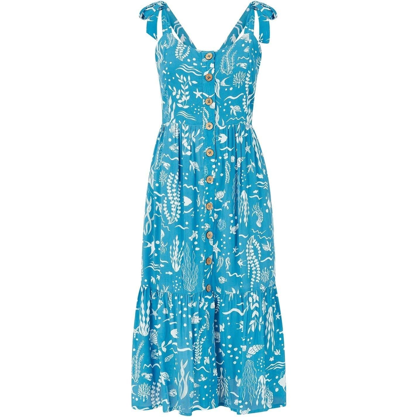 Blue - Front - Yumi Womens-Ladies Sealife Scoop Neck Sleeveless Slip Dress