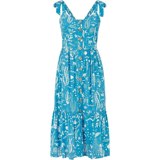Blue - Front - Yumi Womens-Ladies Sealife Scoop Neck Sleeveless Slip Dress