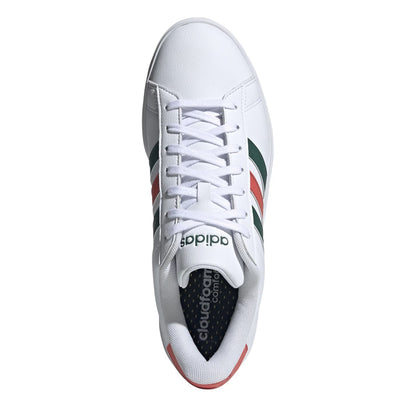 White-Green - Pack Shot - Adidas Womens-Ladies Grand Court 2.0 Stripes Trainers