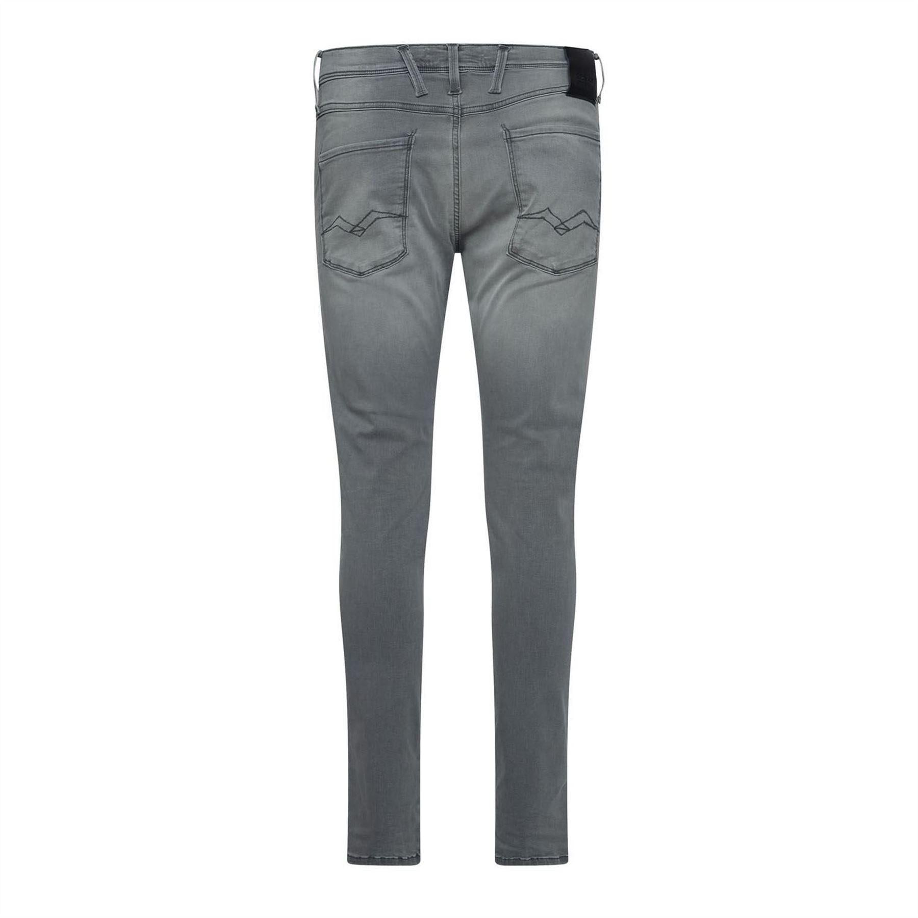 Grey - Back - Replay Mens Anbass Cotton Blend Slim Jeans