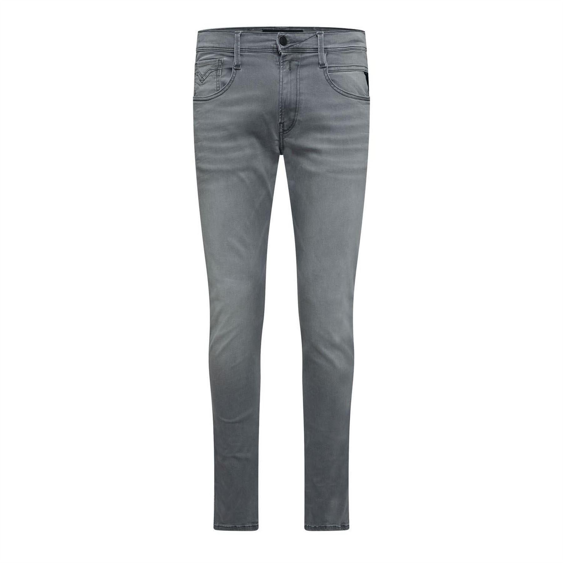 Grey - Front - Replay Mens Anbass Cotton Blend Slim Jeans