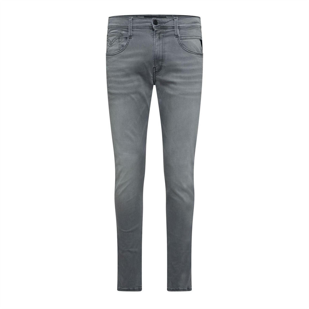 Grey - Front - Replay Mens Anbass Cotton Blend Slim Jeans