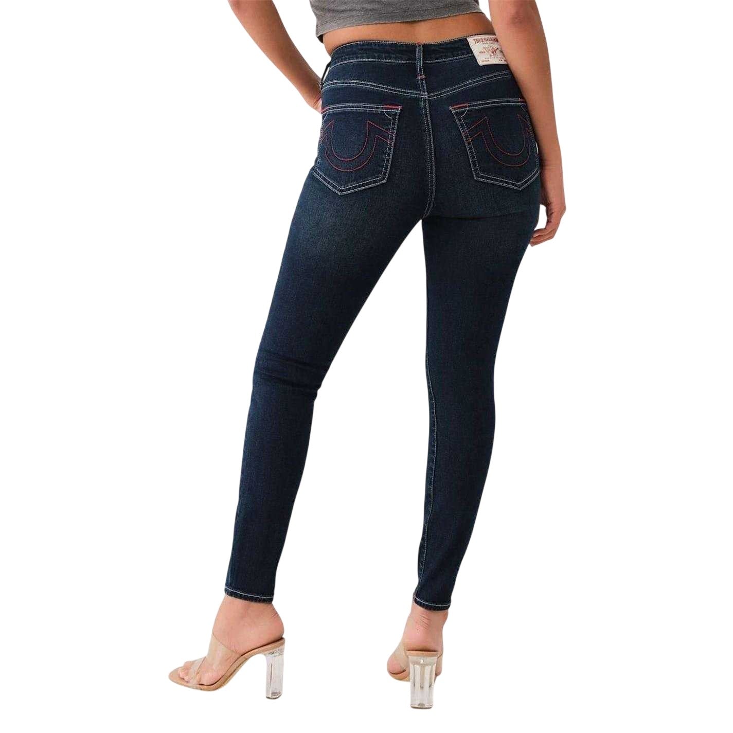 Dark Blue - Back - True Religion Womens-Ladies High Rise Skinny Jeans