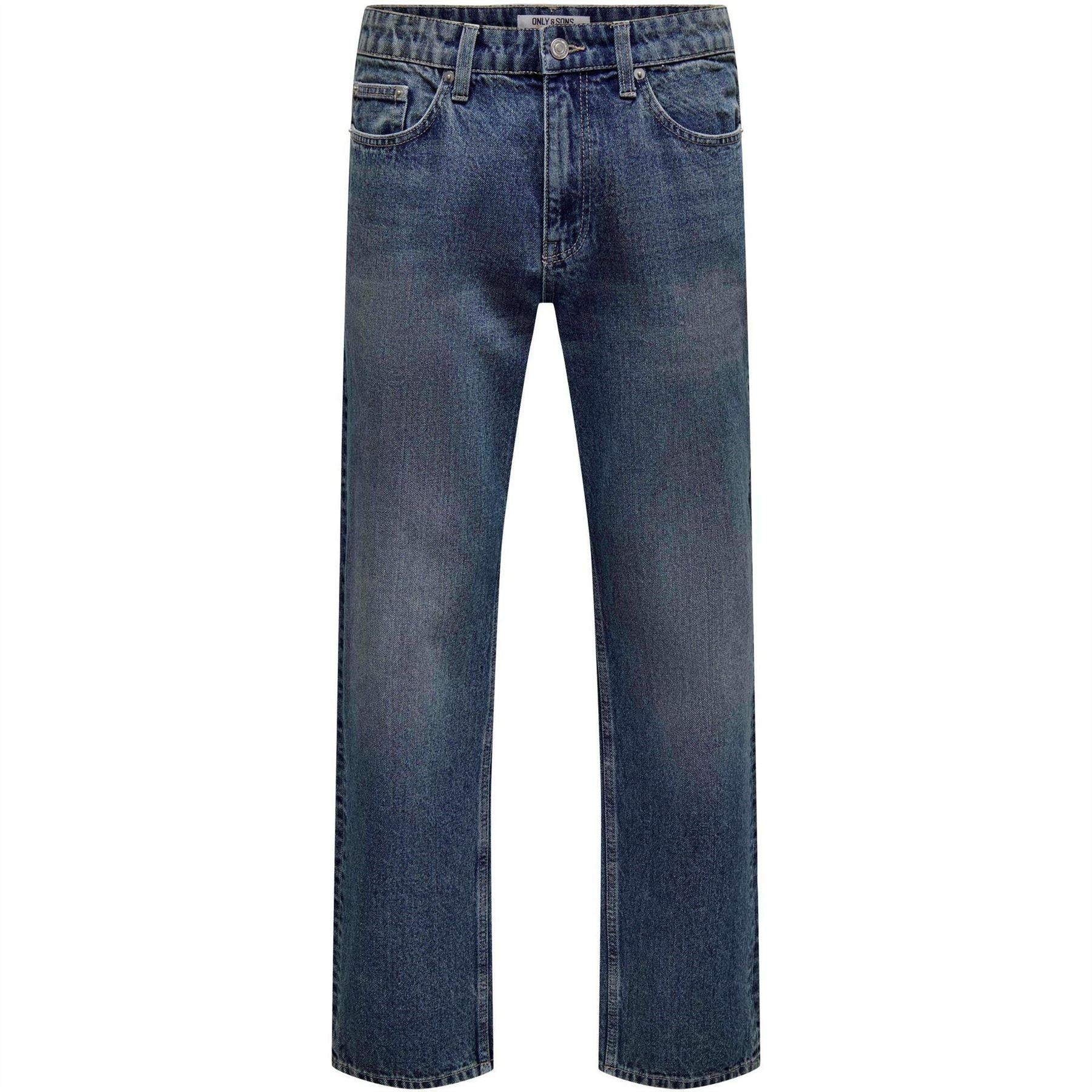 Dark Blue - Front - Only and Sons Mens Denim Straight Jeans