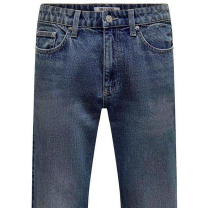 Dark Blue - Side - Only and Sons Mens Denim Straight Jeans