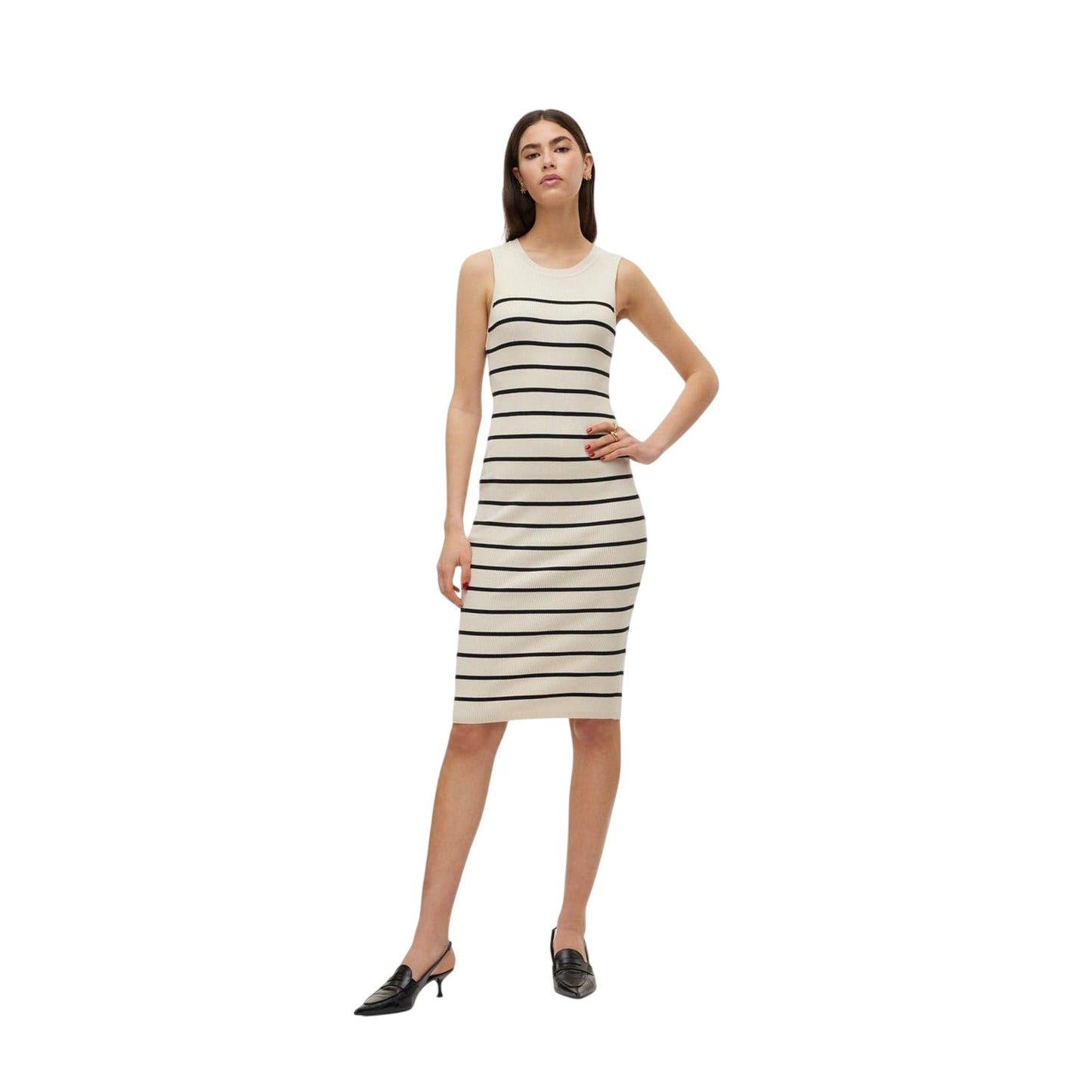 Birch - Pack Shot - Vero Moda Womens-Ladies Striped Crew Neck Sleeveless Bodycon Dress