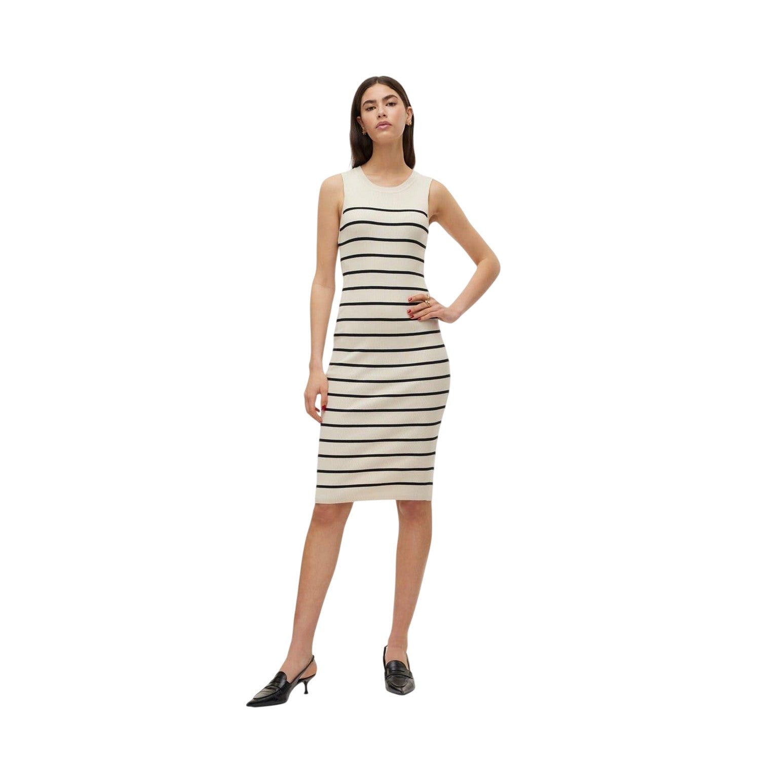Birch - Pack Shot - Vero Moda Womens-Ladies Striped Crew Neck Sleeveless Bodycon Dress