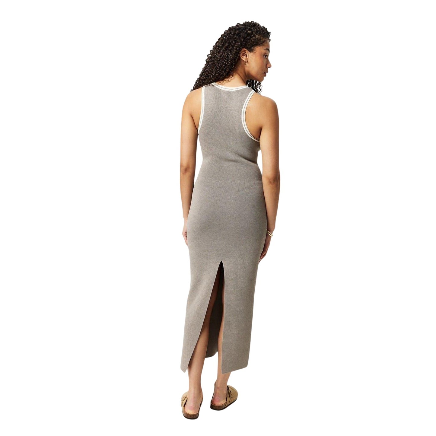 Taupe - Back - Jack Wills Womens-Ladies Ribbed Crew Neck Slim Maxi Dress