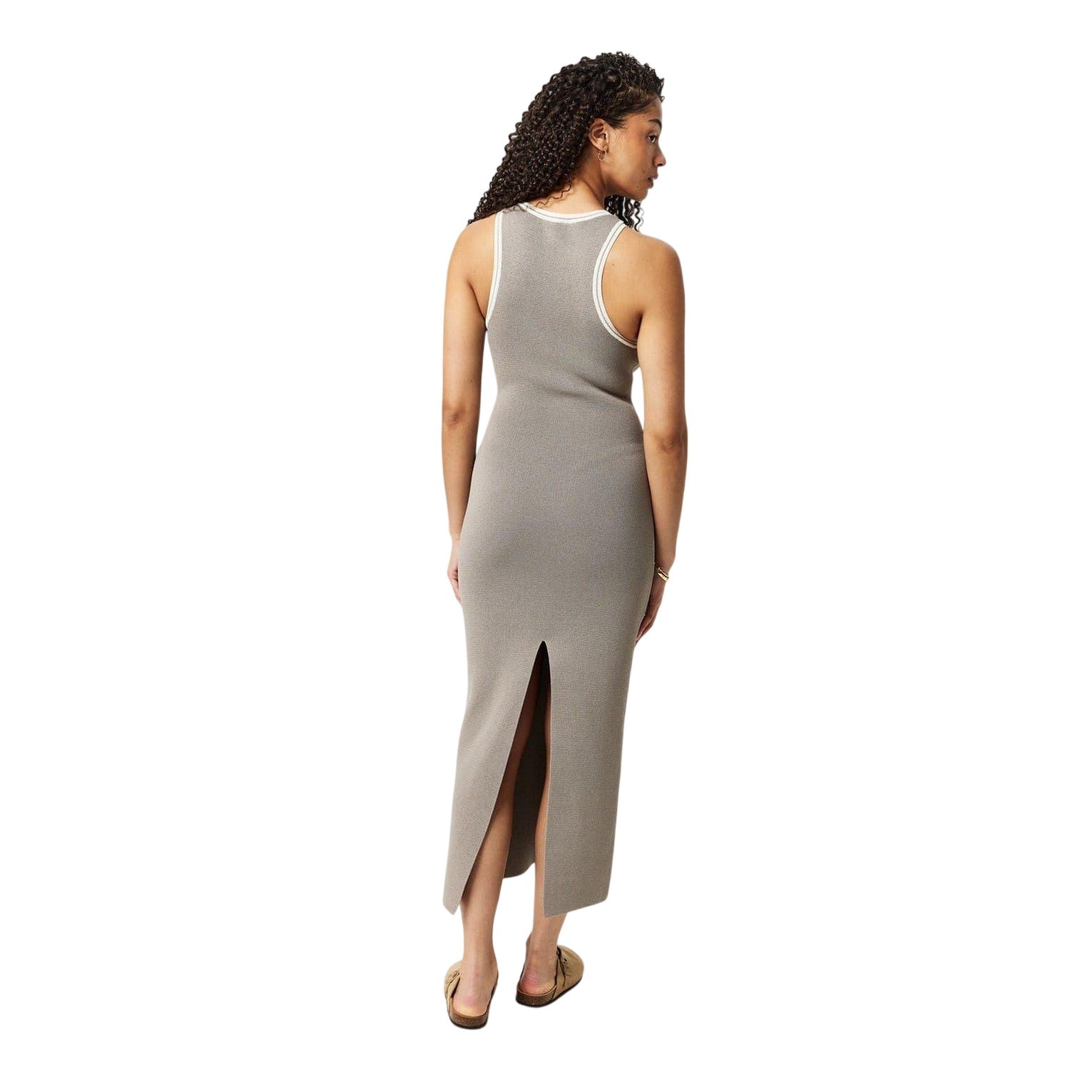 Taupe - Back - Jack Wills Womens-Ladies Ribbed Crew Neck Slim Maxi Dress