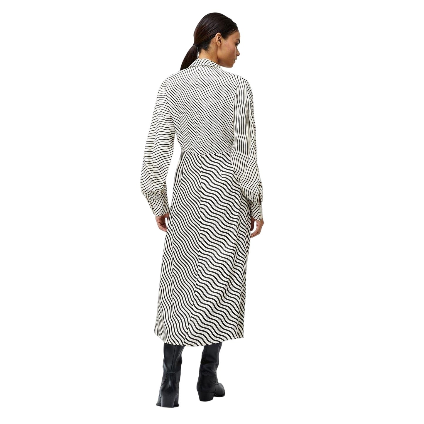 Black-Cream - Back - French Connection Womens-Ladies Candice Striped V Neck Midi Dress