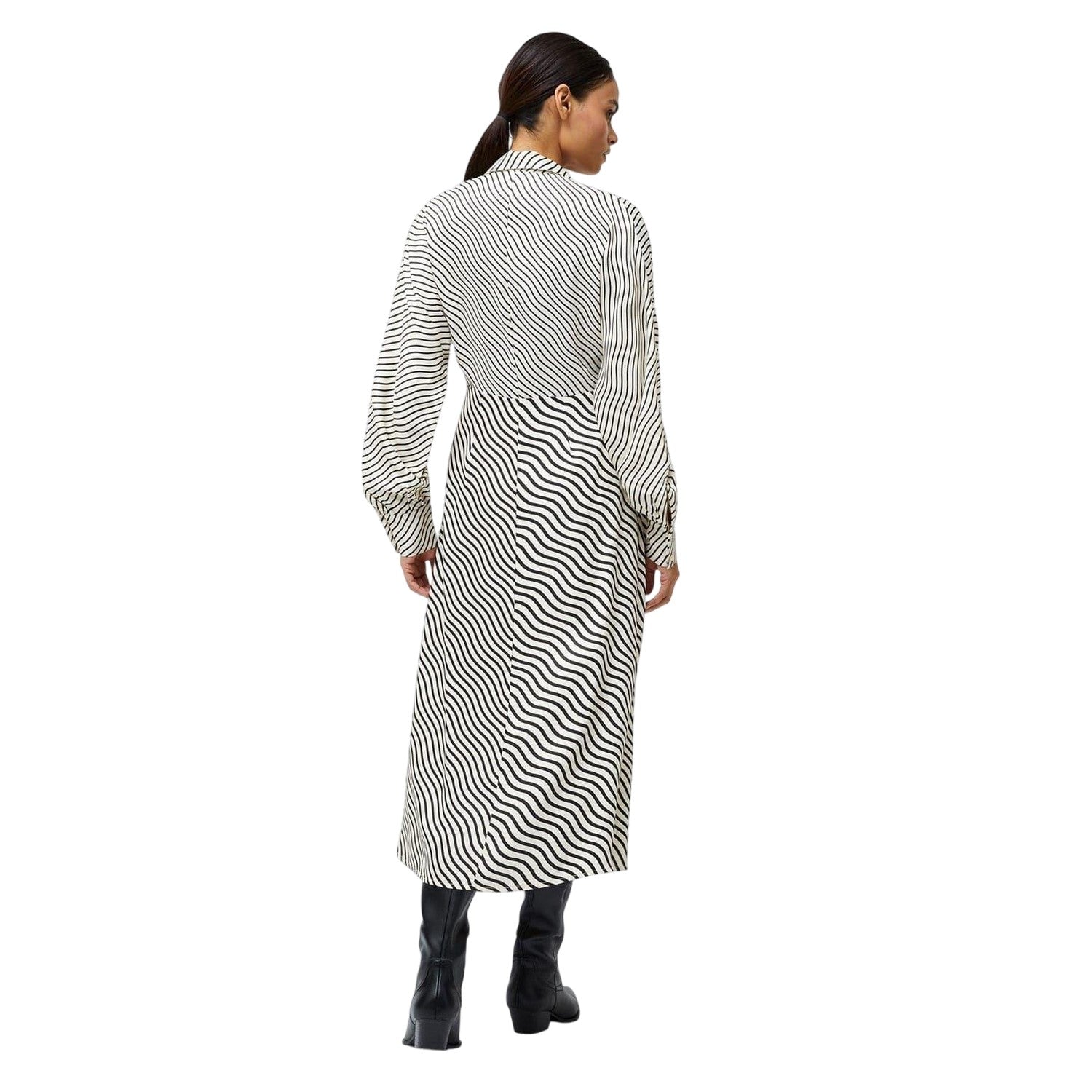Black-Cream - Back - French Connection Womens-Ladies Candice Striped V Neck Midi Dress