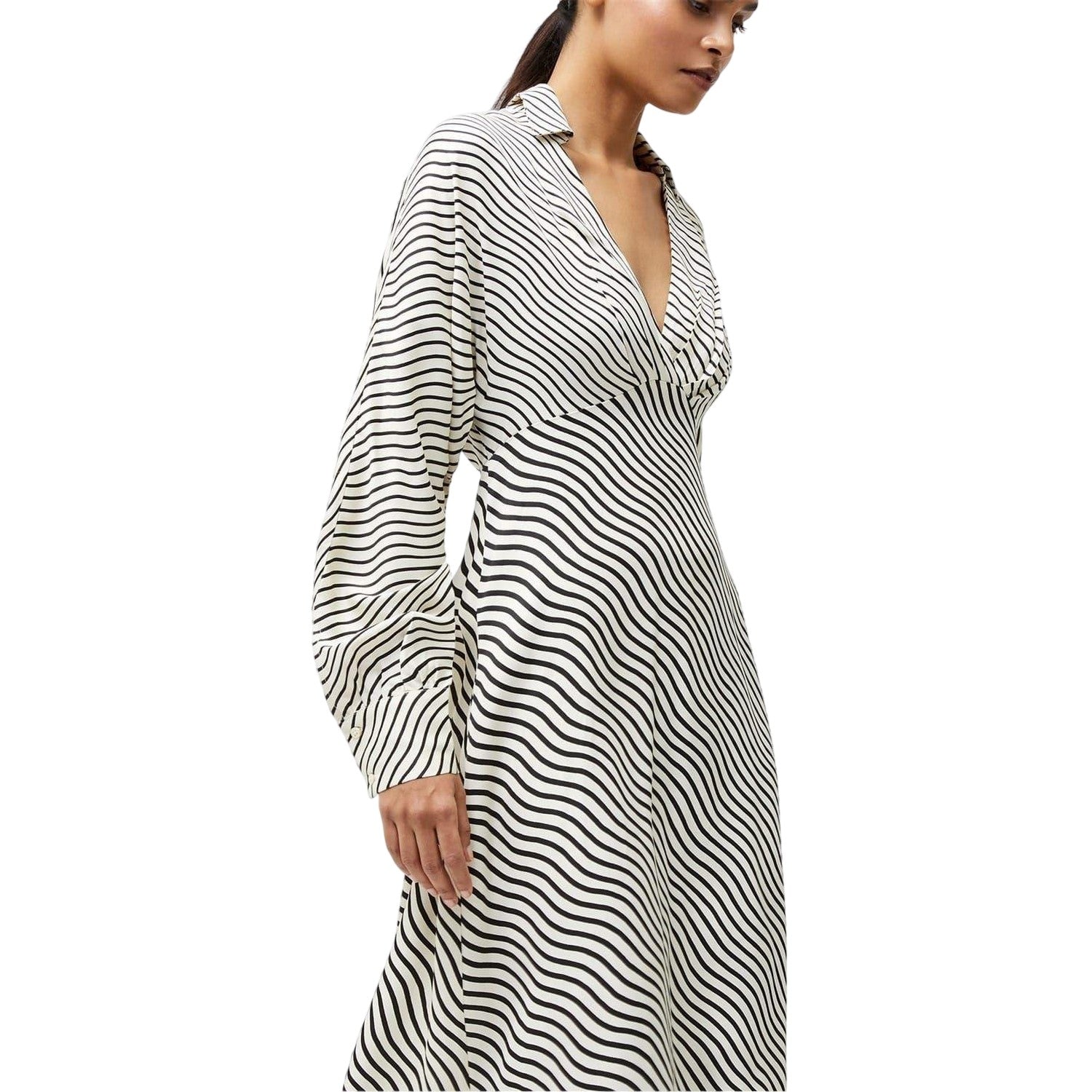Black-Cream - Side - French Connection Womens-Ladies Candice Striped V Neck Midi Dress