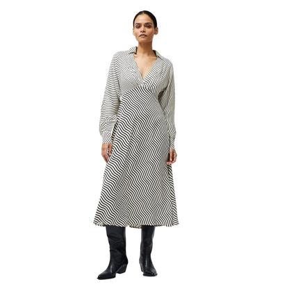Black-Cream - Lifestyle - French Connection Womens-Ladies Candice Striped V Neck Midi Dress
