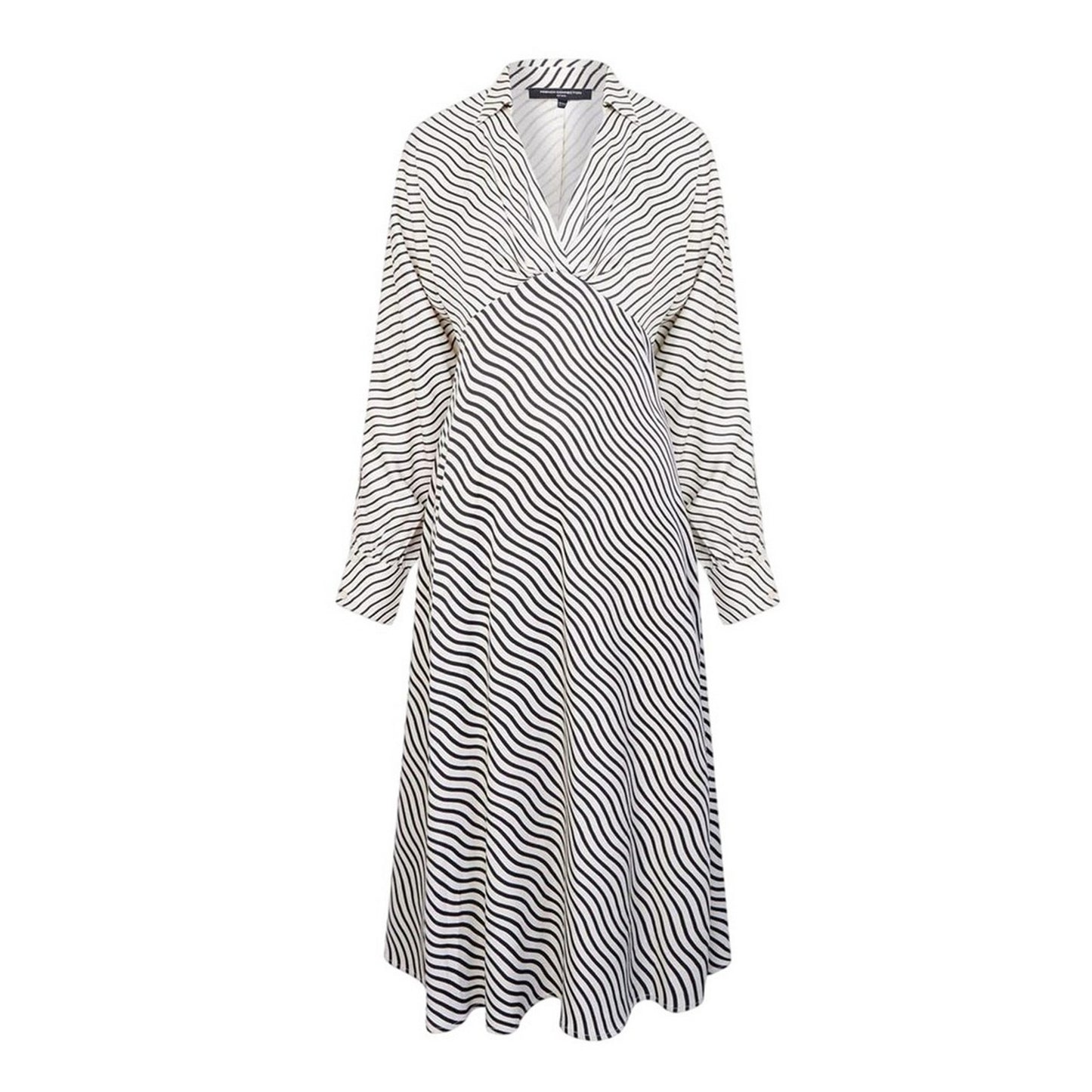 Black-Cream - Front - French Connection Womens-Ladies Candice Striped V Neck Midi Dress