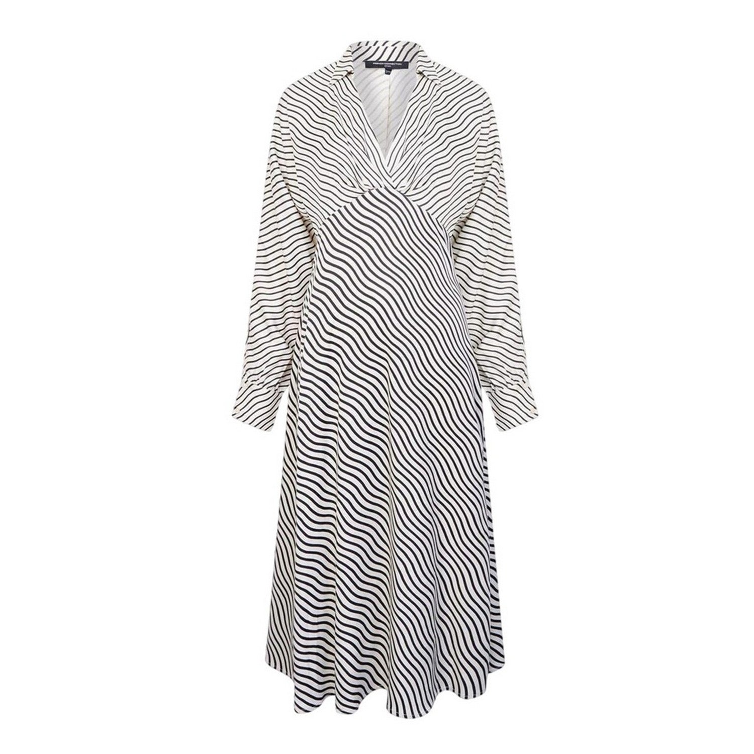 Black-Cream - Front - French Connection Womens-Ladies Candice Striped V Neck Midi Dress