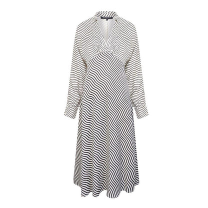 Black-Cream - Front - French Connection Womens-Ladies Candice Striped V Neck Midi Dress