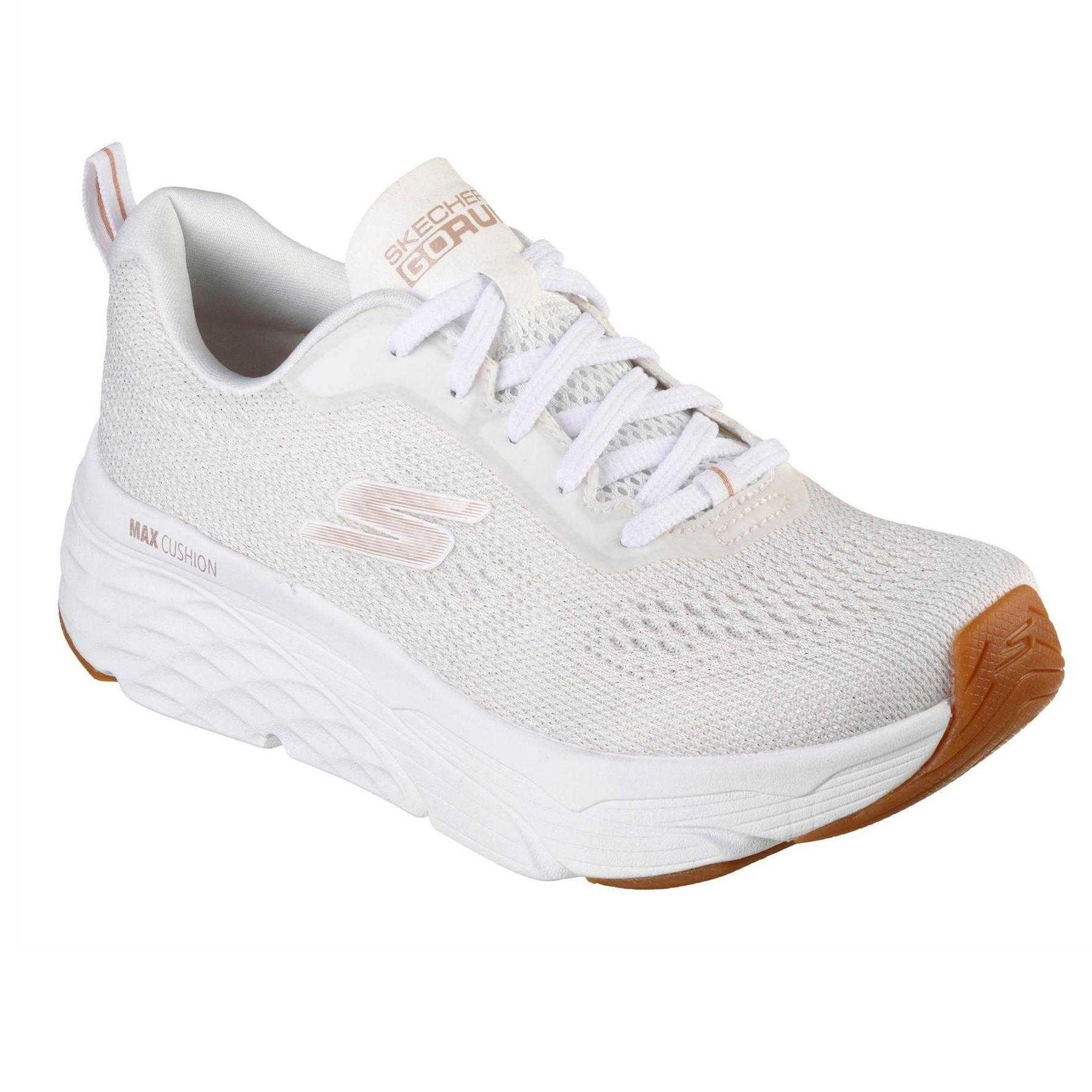 White-Rose Gold - Pack Shot - Skechers Womens-Ladies Max Cushioning Elite Trainers