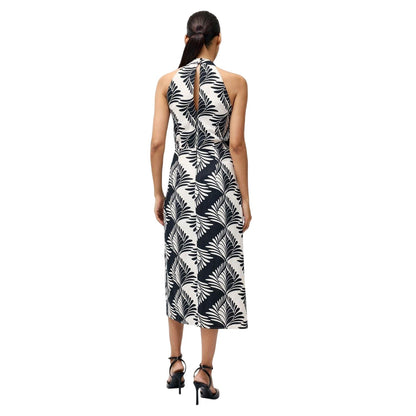 Black-Cream - Back - French Connection Womens-Ladies Ariette Leaf Print Halter Neck Wrap Dress