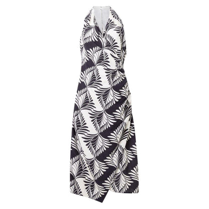 Black-Cream - Front - French Connection Womens-Ladies Ariette Leaf Print Halter Neck Wrap Dress