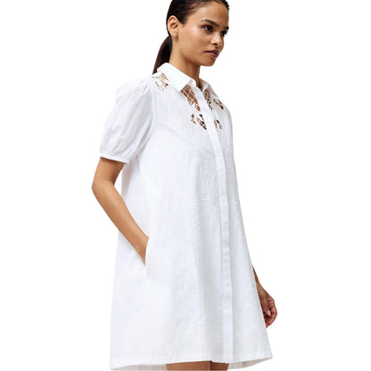 White - Side - French Connection Womens-Ladies Cambria Broderie Shirt Dress