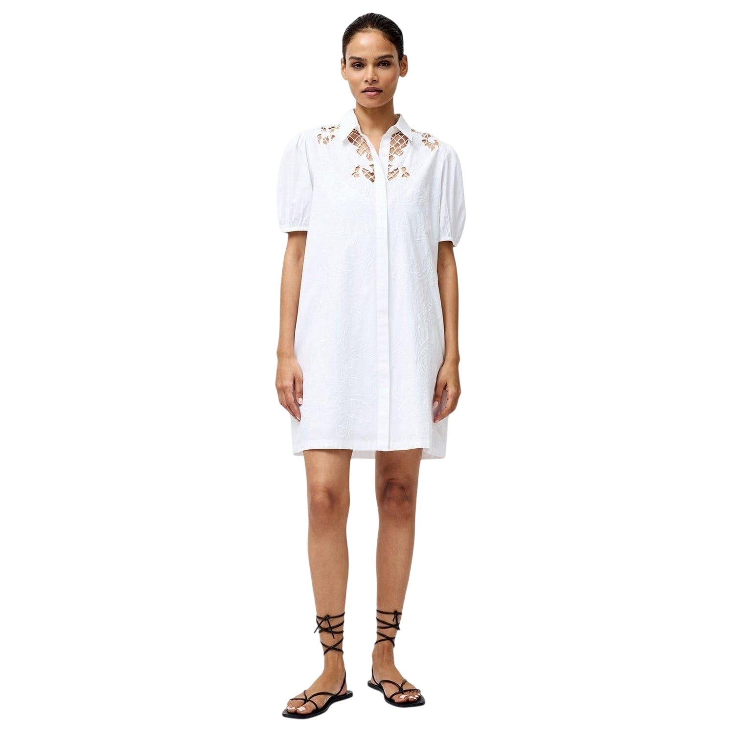 White - Lifestyle - French Connection Womens-Ladies Cambria Broderie Shirt Dress
