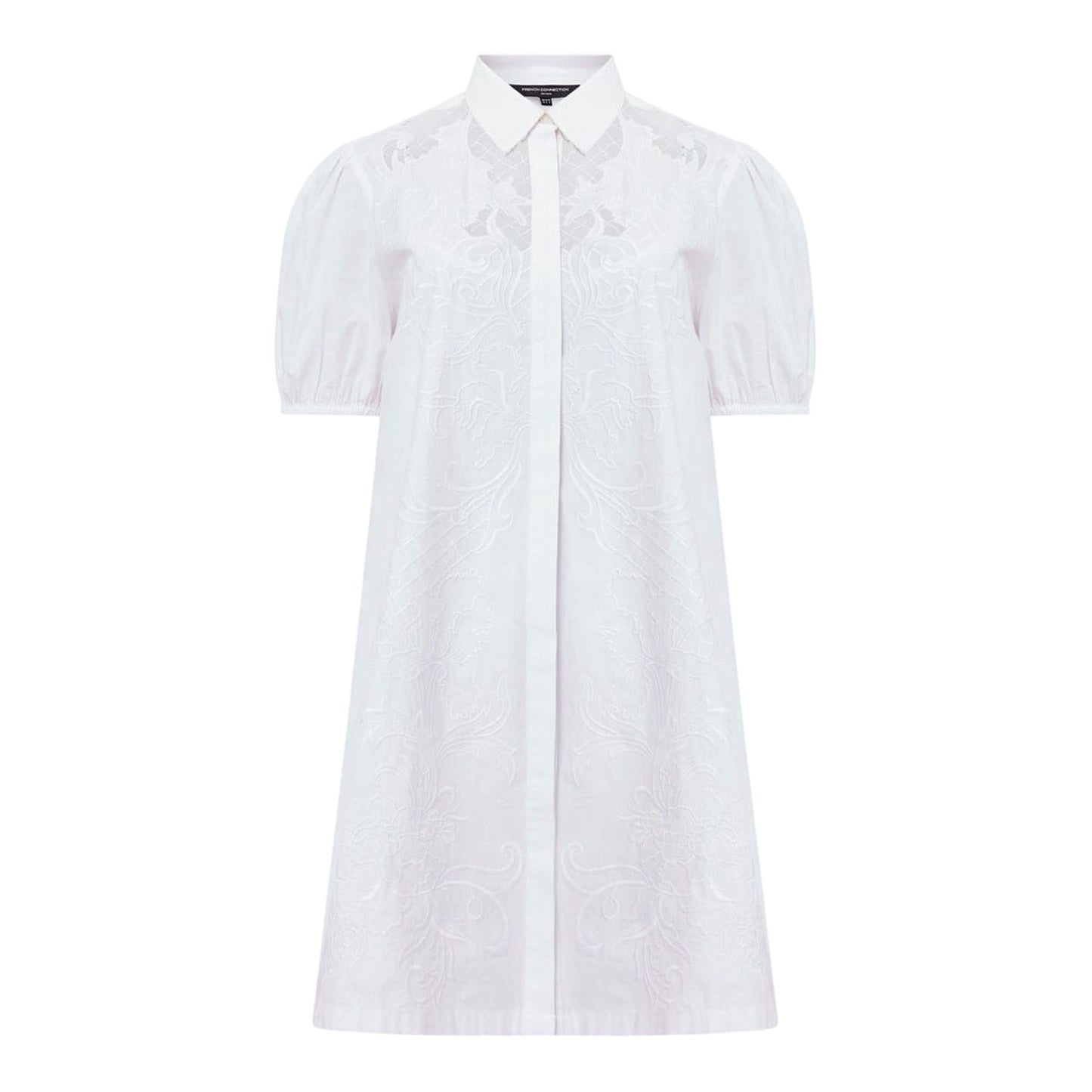 White - Front - French Connection Womens-Ladies Cambria Broderie Shirt Dress