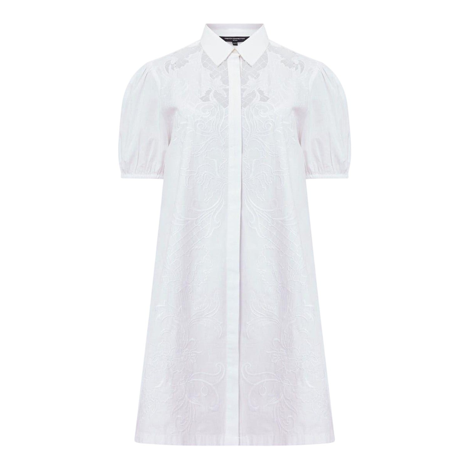White - Front - French Connection Womens-Ladies Cambria Broderie Shirt Dress