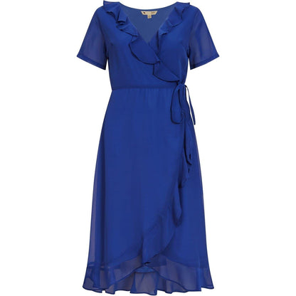 Blue - Front - Yumi Womens-Ladies Frill V Neck Wrap Dress