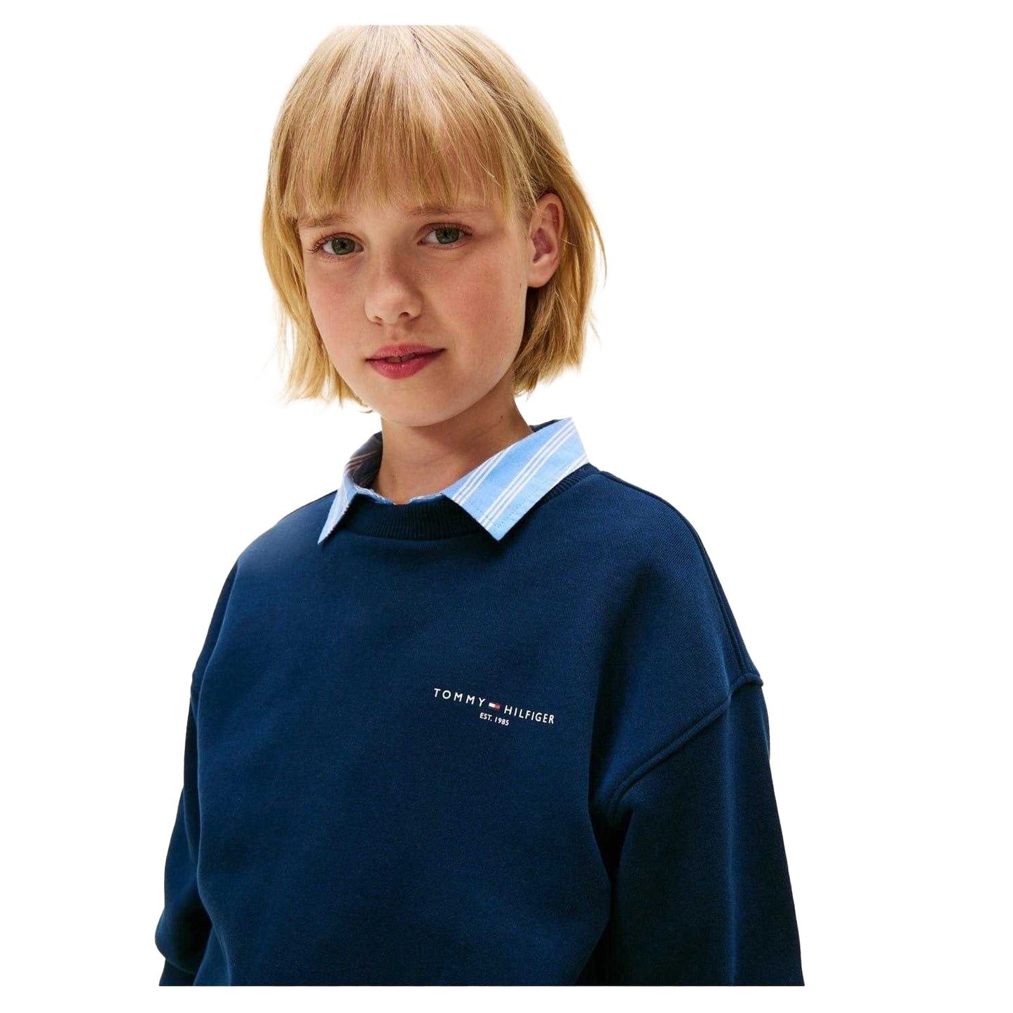 Navy - Side - Tommy Hilfiger Childrens-Kids Crew Neck Long-Sleeved Co-ord Set