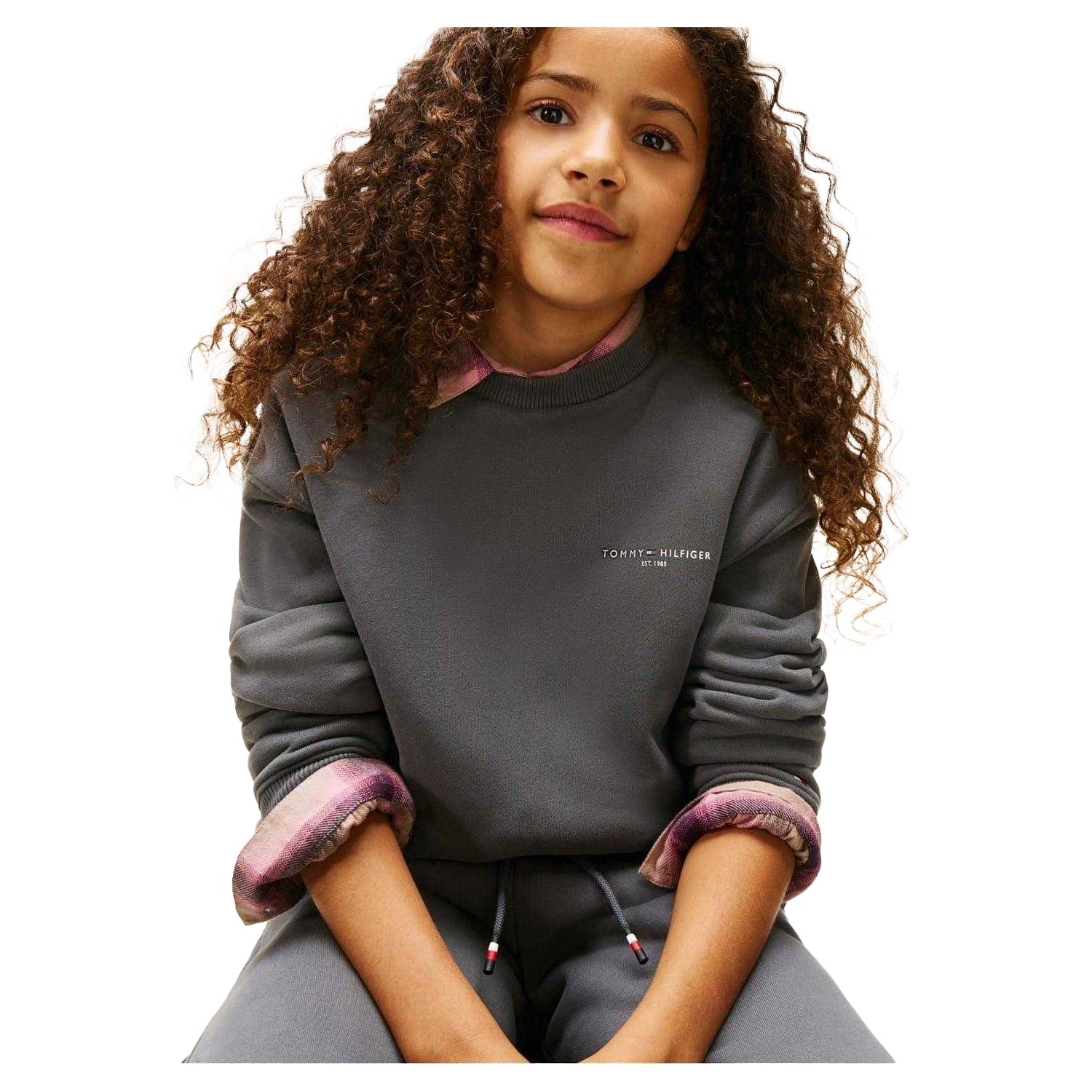 Washed Black - Side - Tommy Hilfiger Childrens-Kids Crew Neck Long-Sleeved Co-ord Set